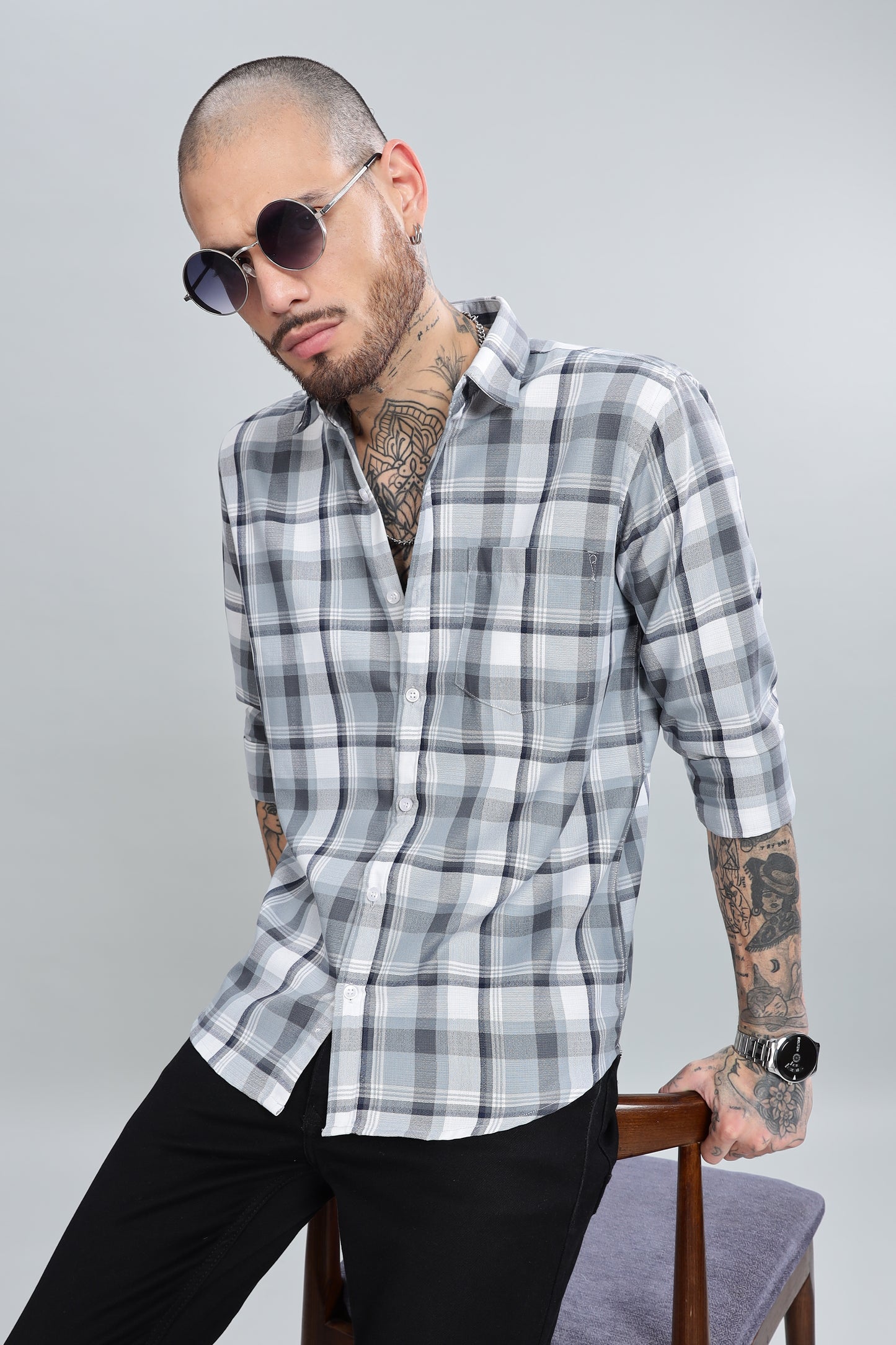 Gray Checks Full Sleeves Shirt