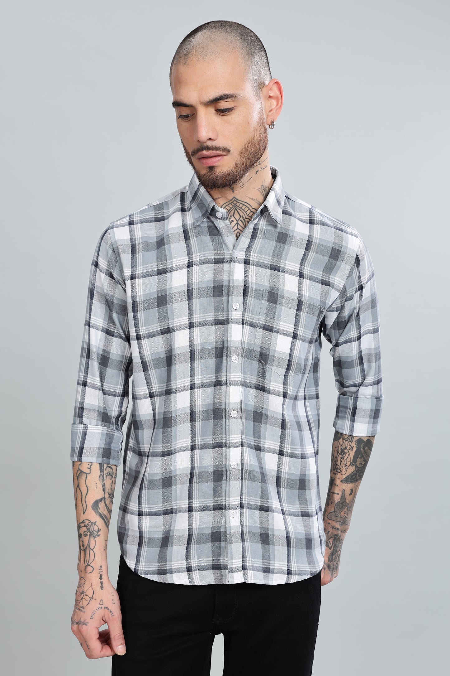 Gray Checks Full Sleeves Shirt