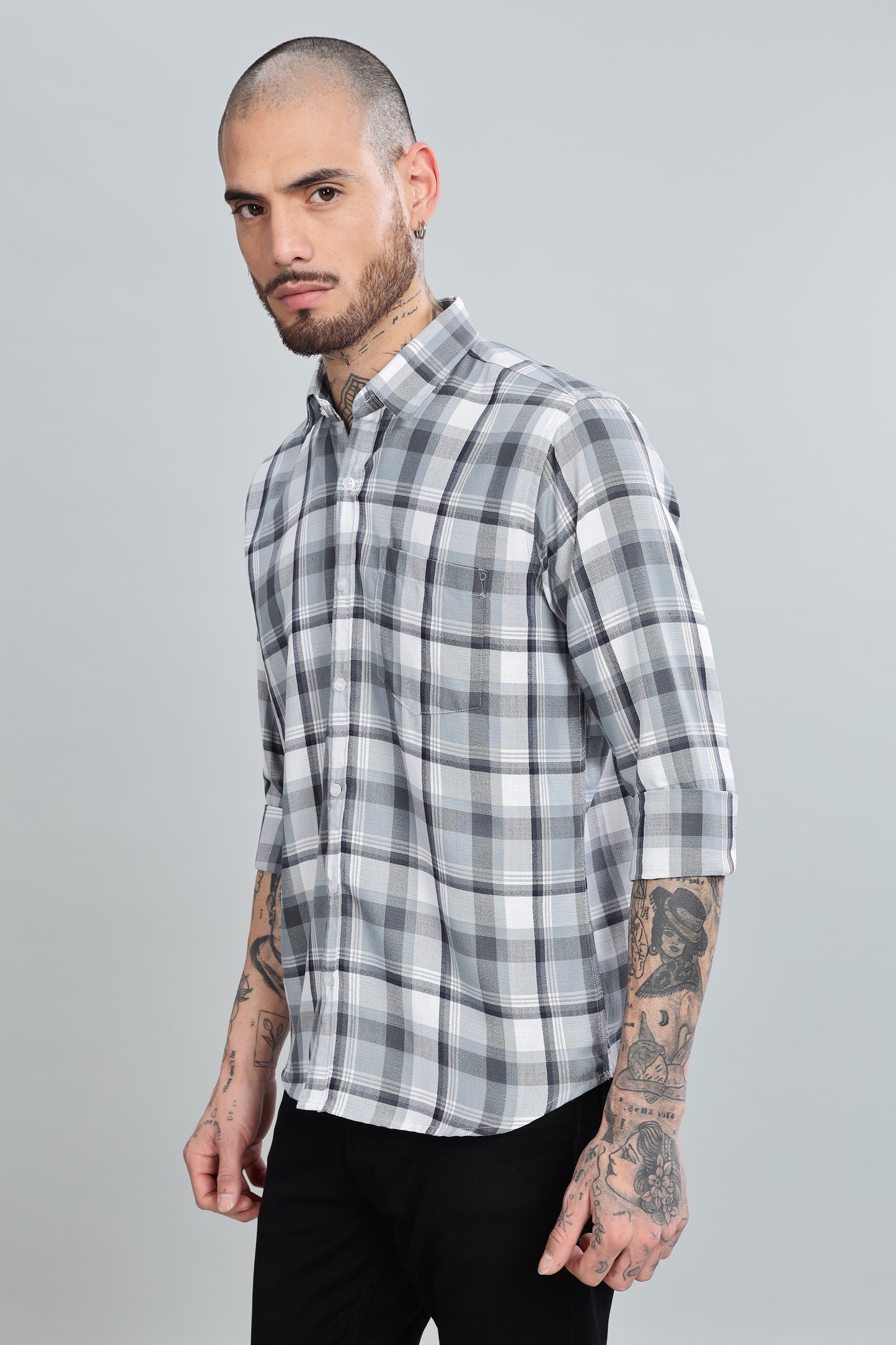 Gray Checks Full Sleeves Shirt