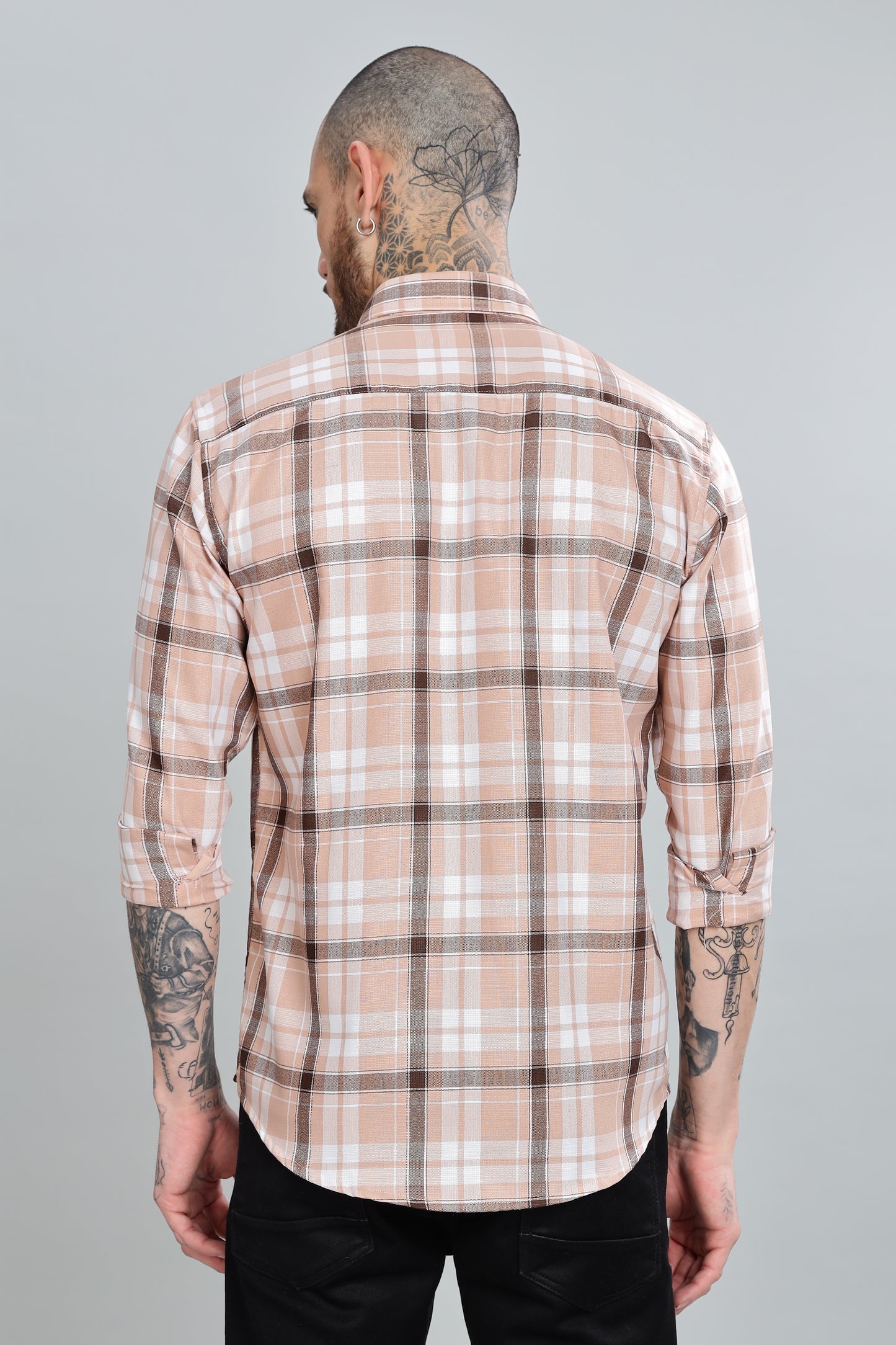 Peach Checks Full Sleeves Shirt