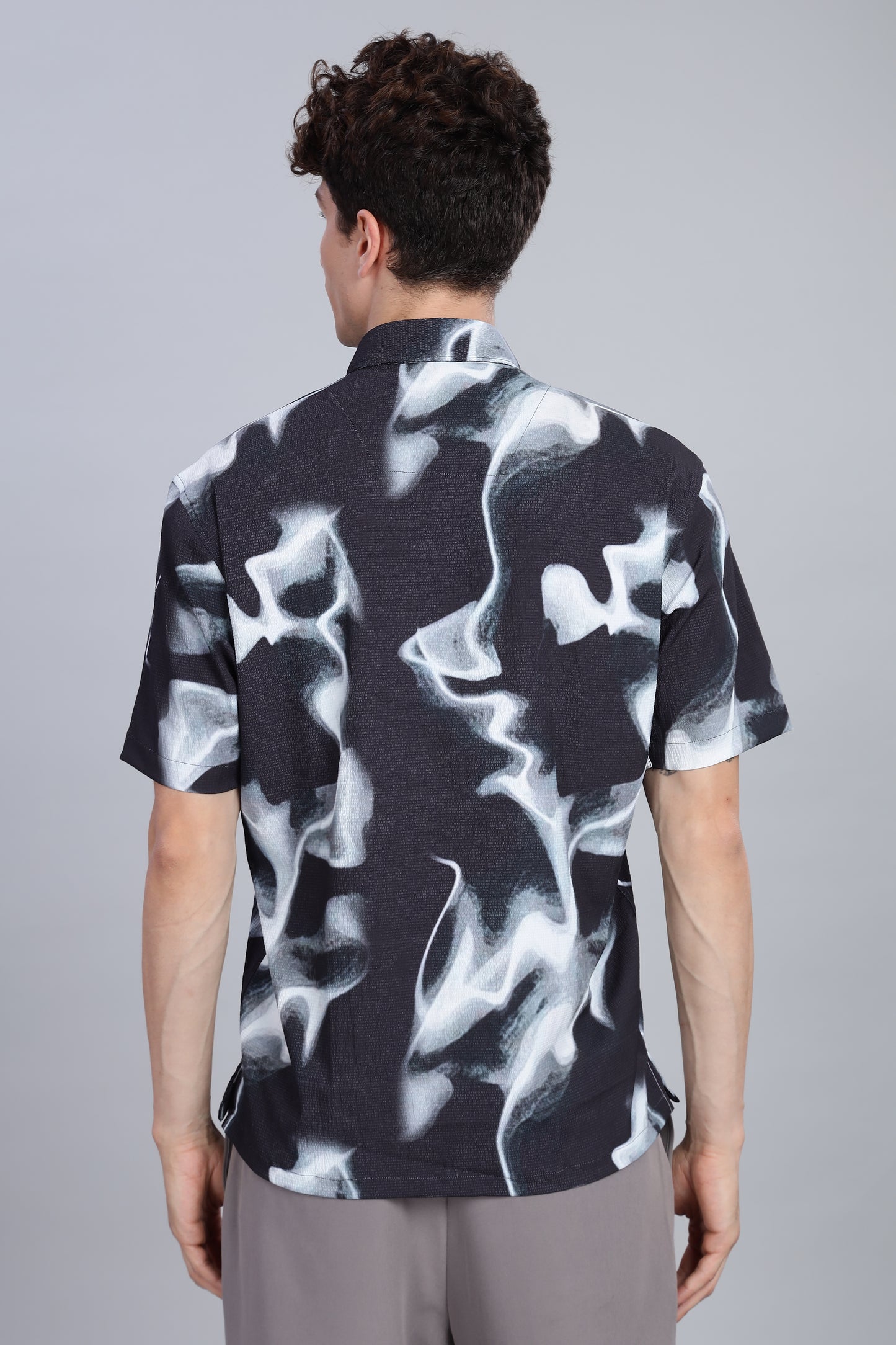 Abstract Print Black and White Half Sleeve Shirt