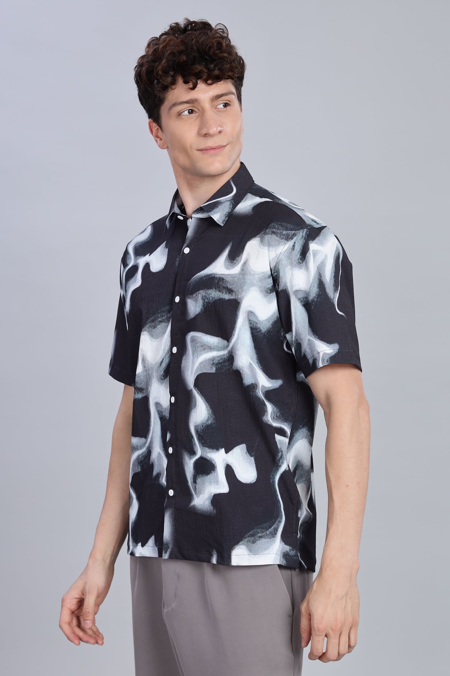 Abstract Print Black and White Half Sleeve Shirt