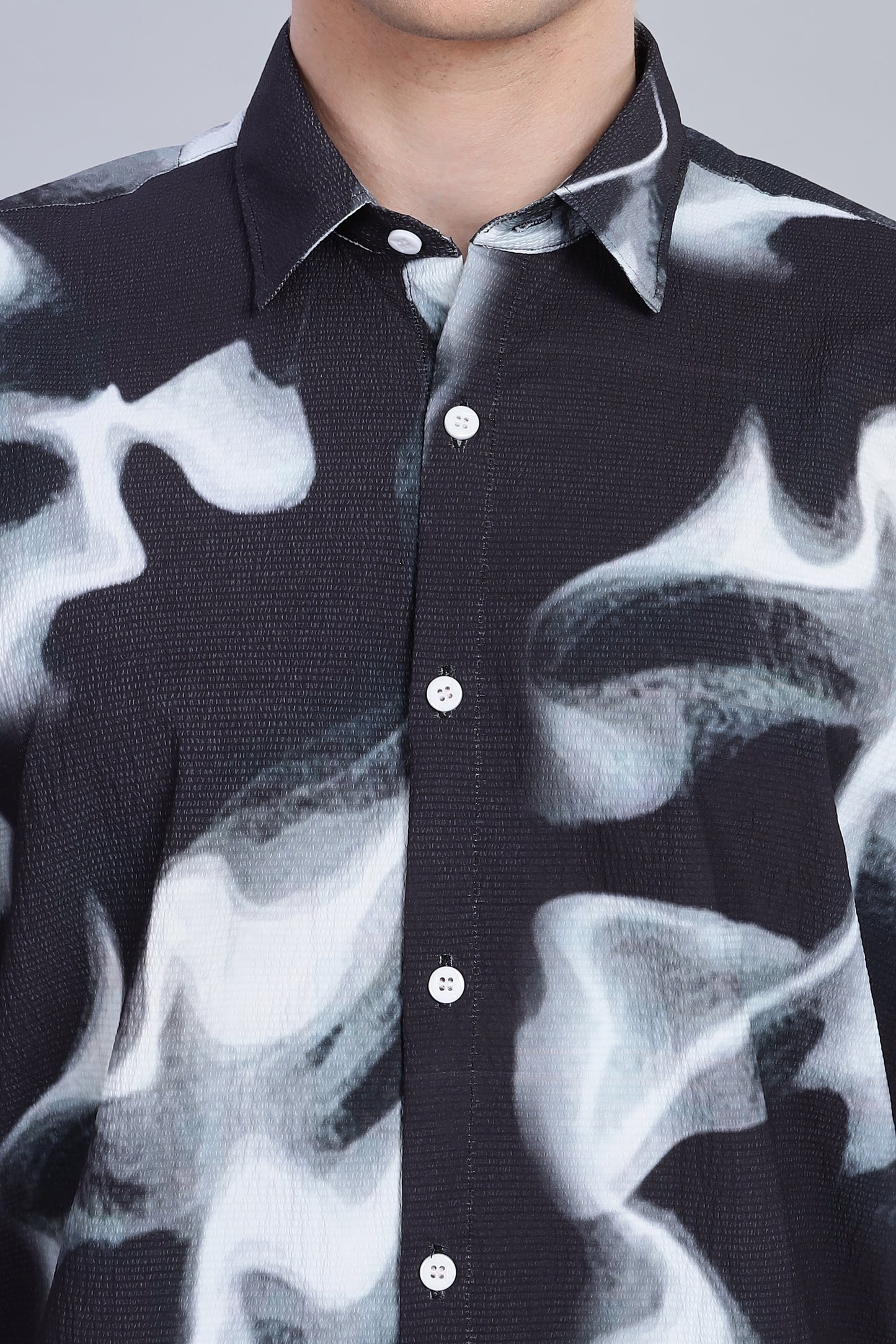 Abstract Print Black and White Half Sleeve Shirt