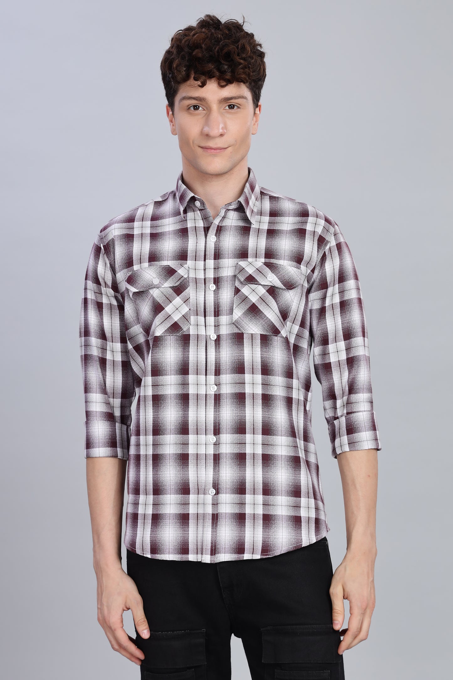 Dusky Maroon Moss Cotton Streetwear Flannel Checks