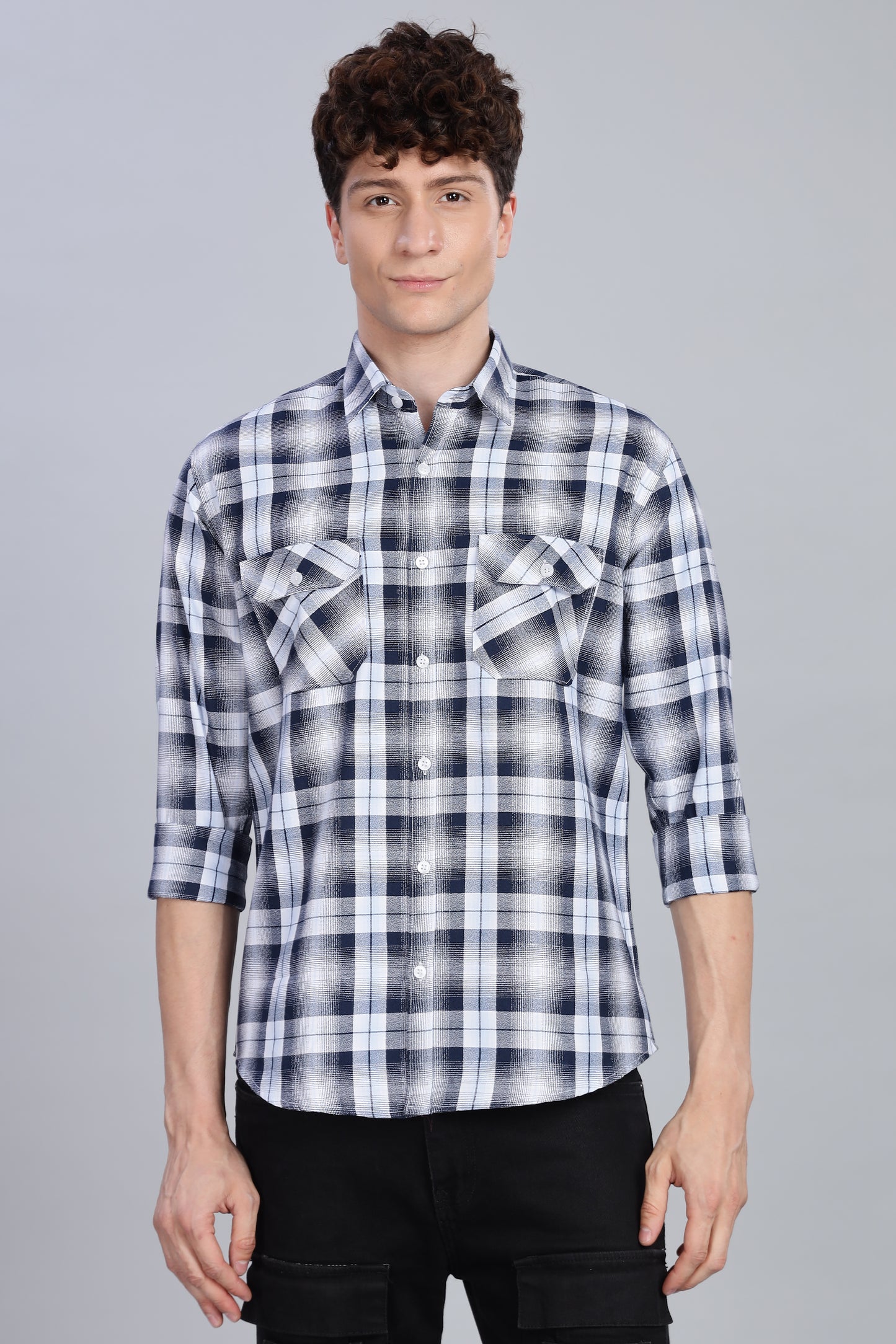 Slate Blue Moss Cotton Streetwear Flannel Checks