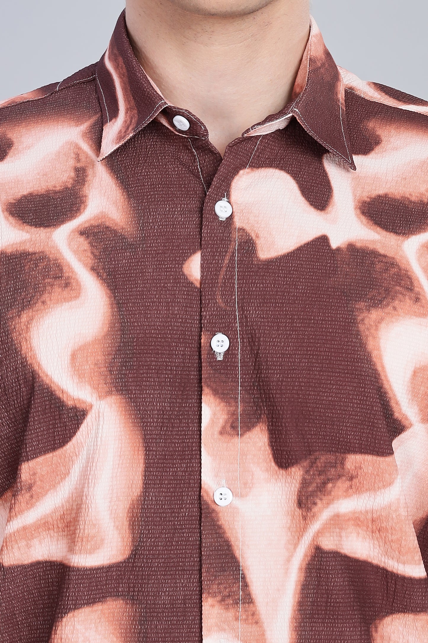 Abstract Print Brown Half Sleeve Shirt