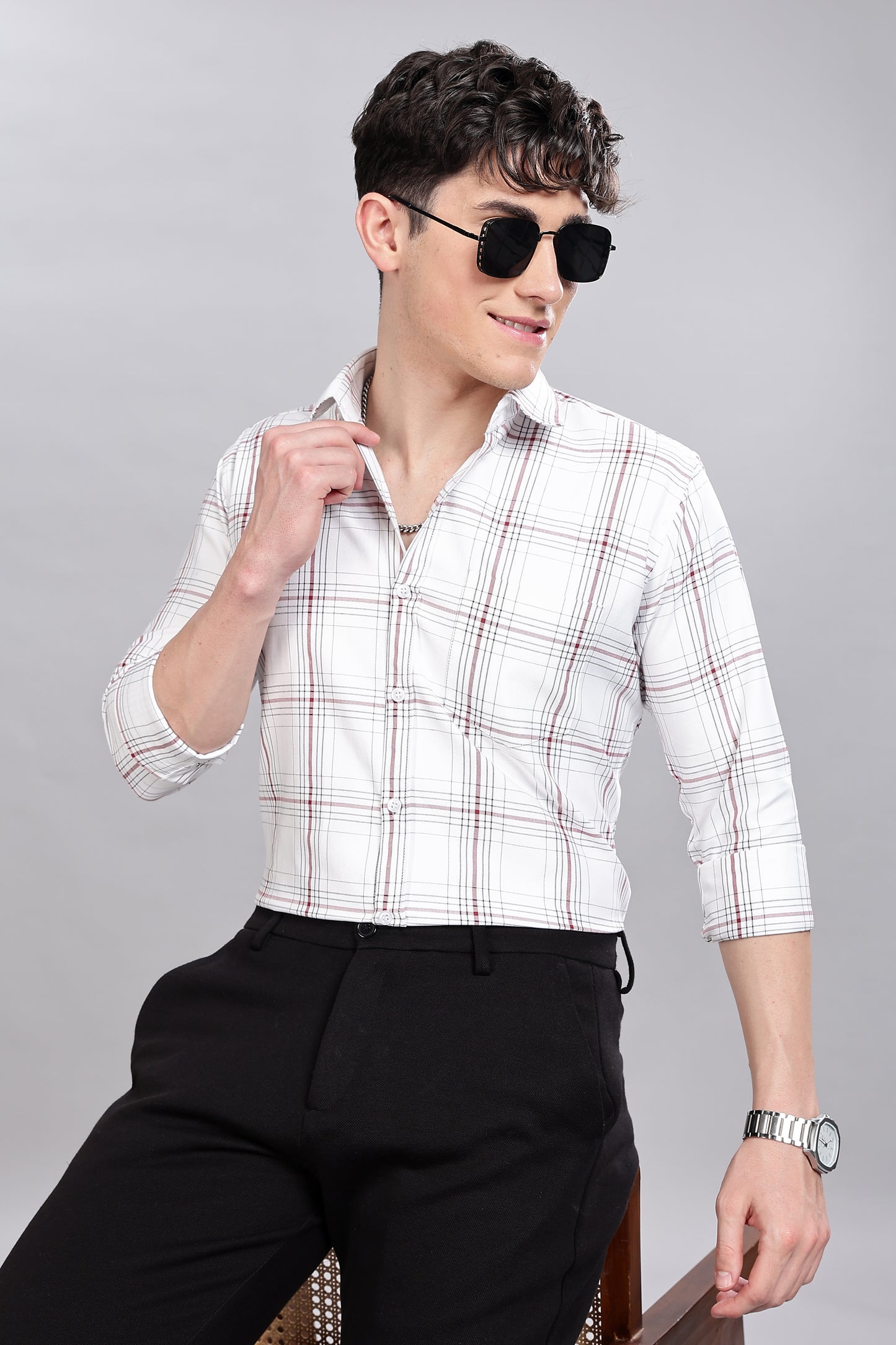 White Checks Full Sleeves Shirt