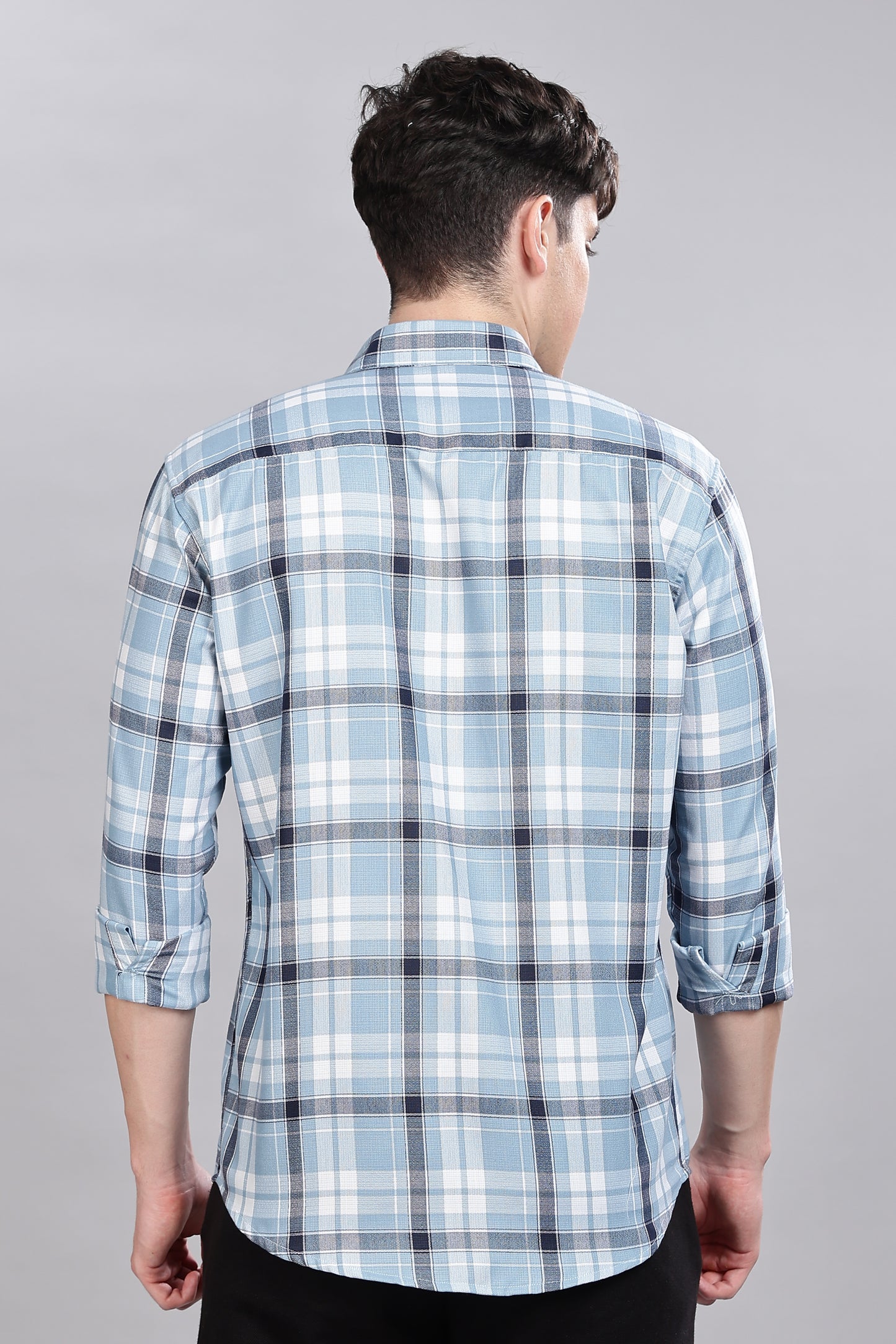 Sky Blue Checks Full Sleeves Shirt