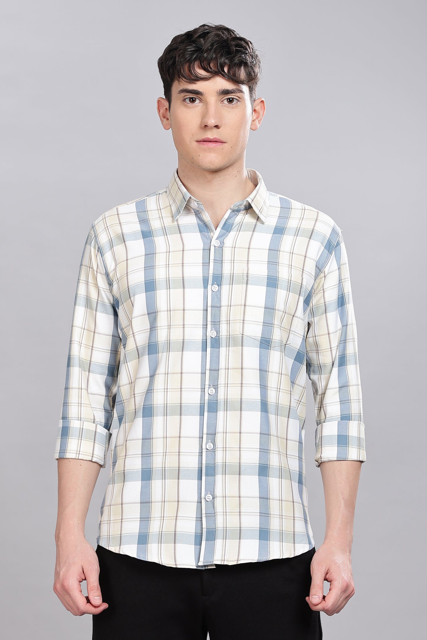 Beige Checks Full Sleeves Shirt