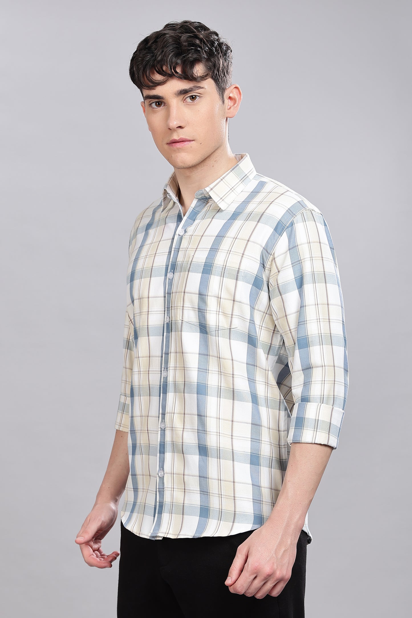 Beige Checks Full Sleeves Shirt