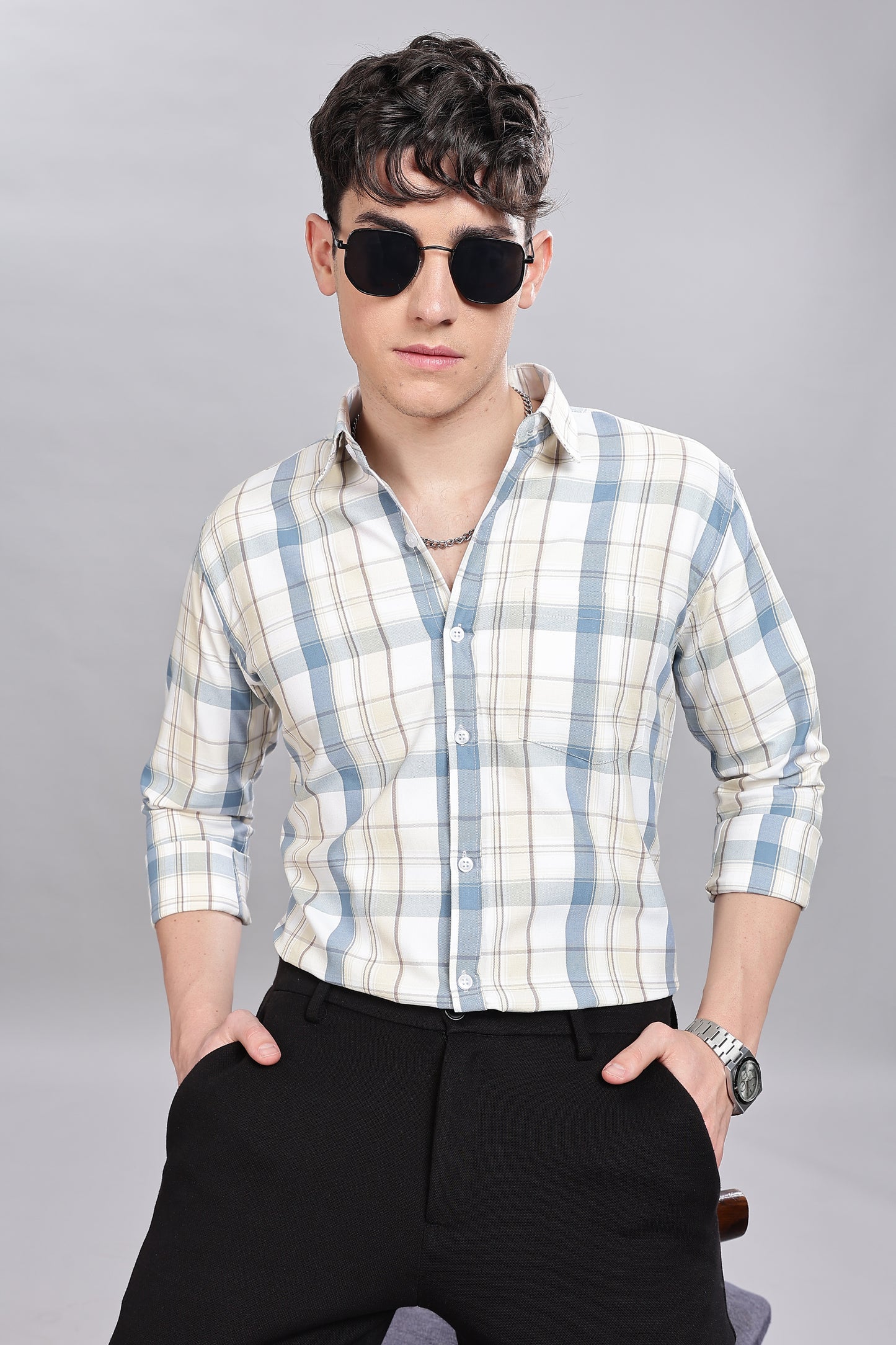 Beige Checks Full Sleeves Shirt