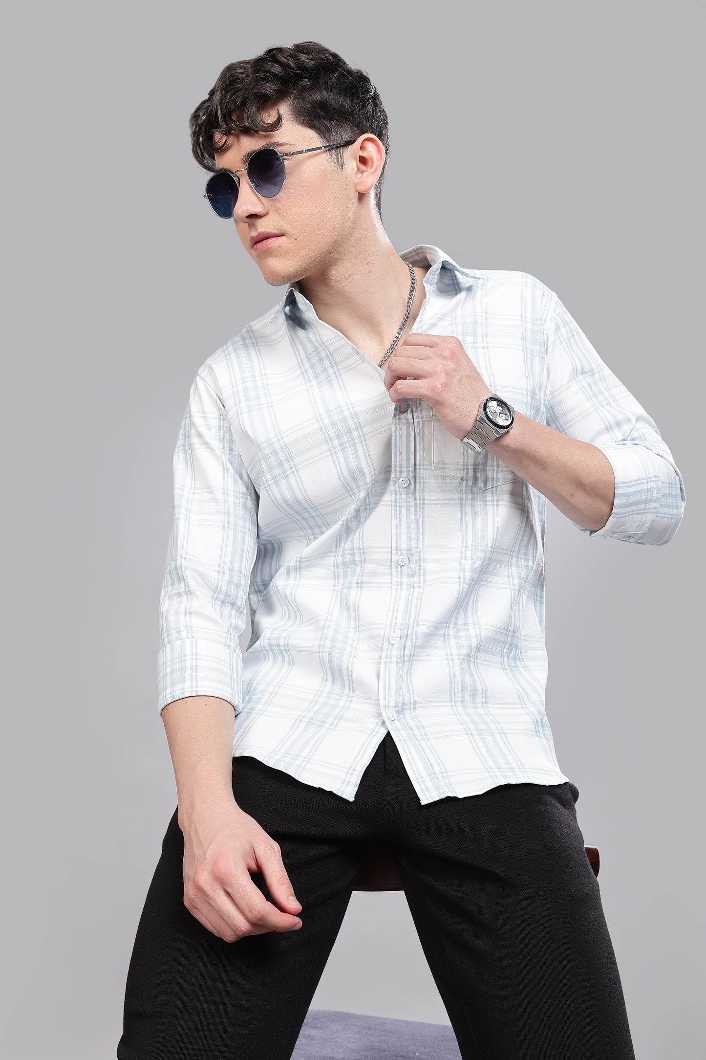 Clear White Checks Full Sleeves Shirt