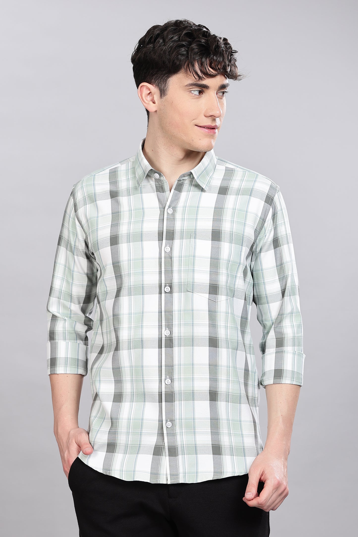 Light Green Checks Full Sleeves Shirt