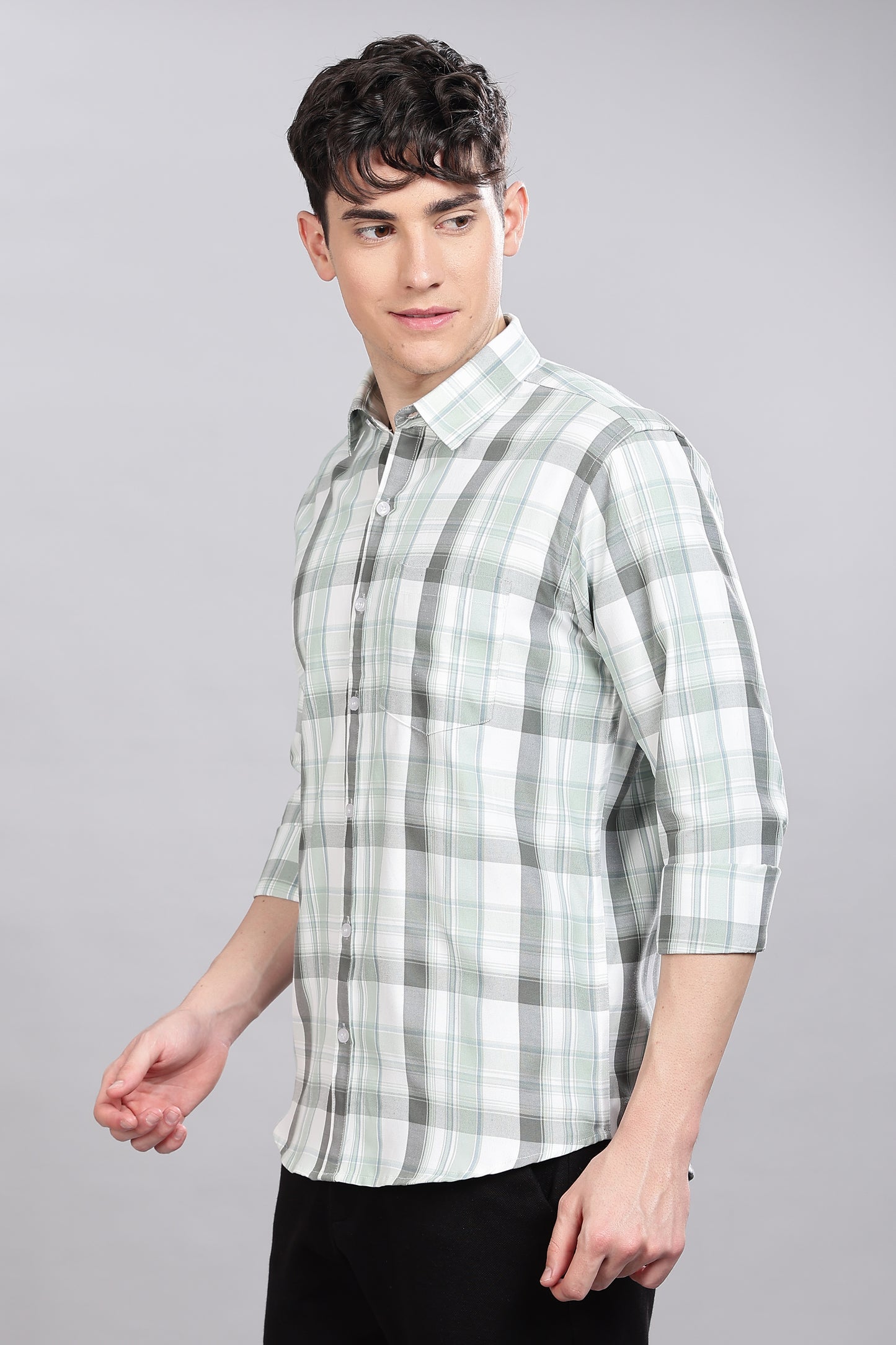 Light Green Checks Full Sleeves Shirt