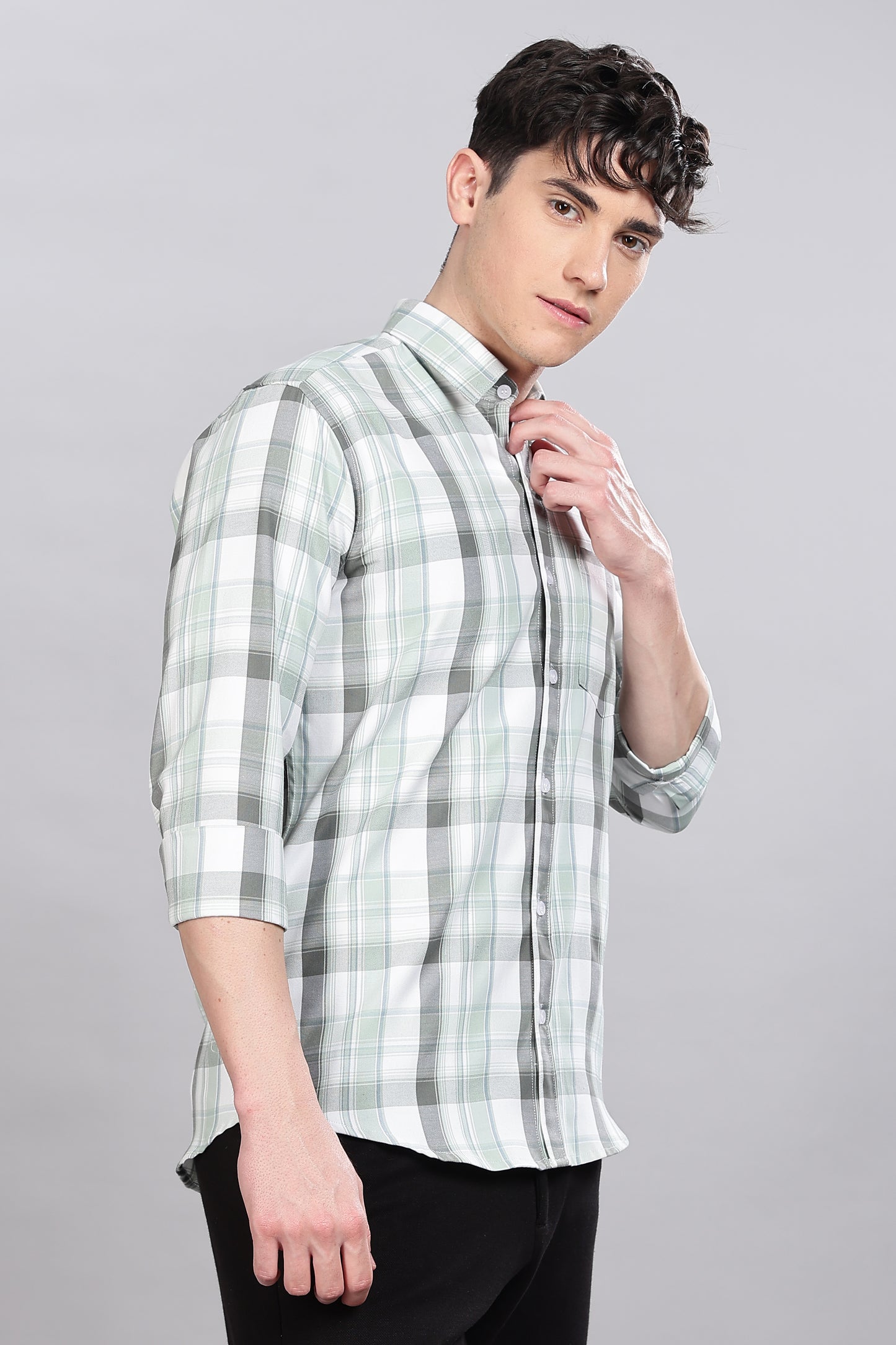 Light Green Checks Full Sleeves Shirt