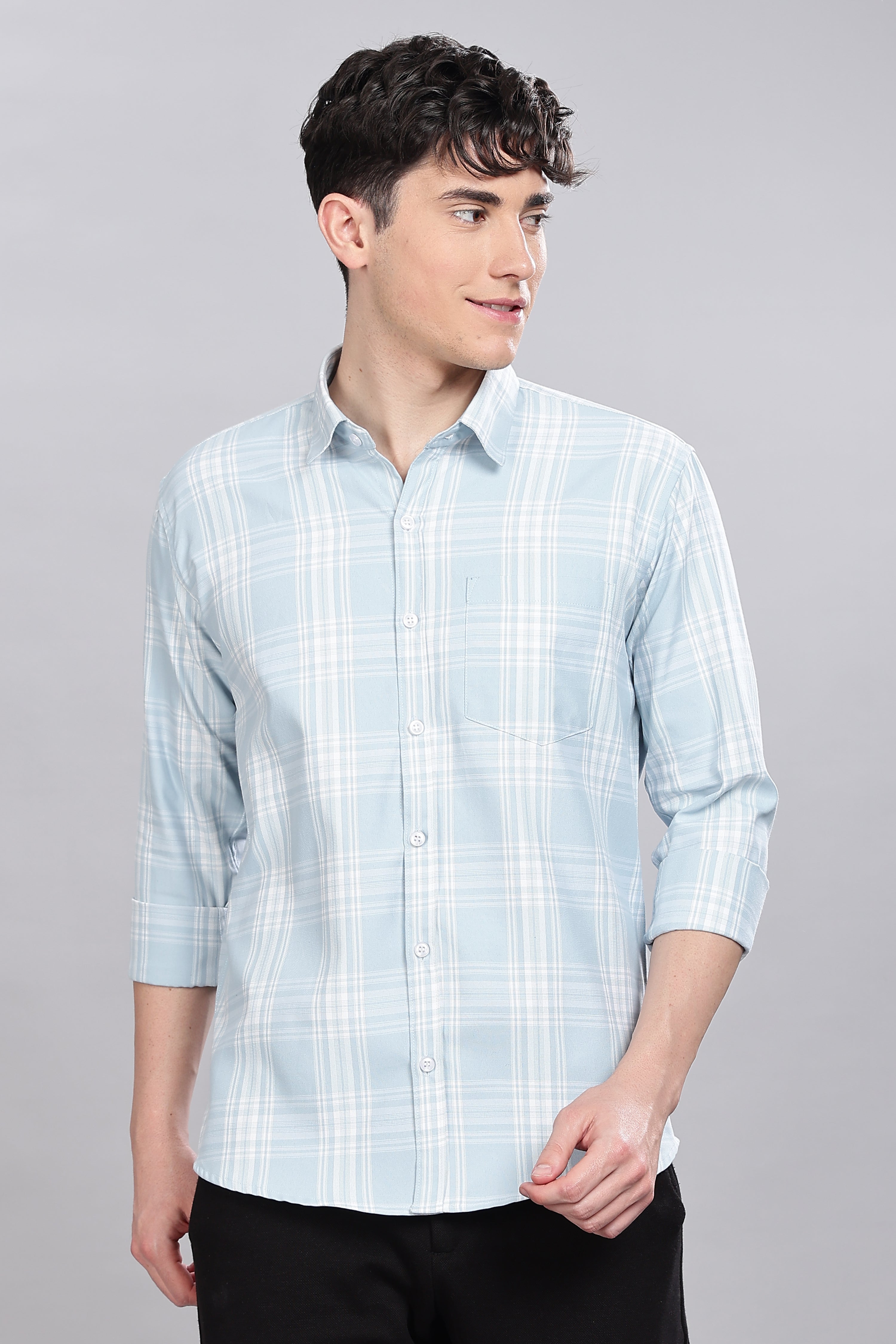 Light Blue Checks Full Sleeves Shirt