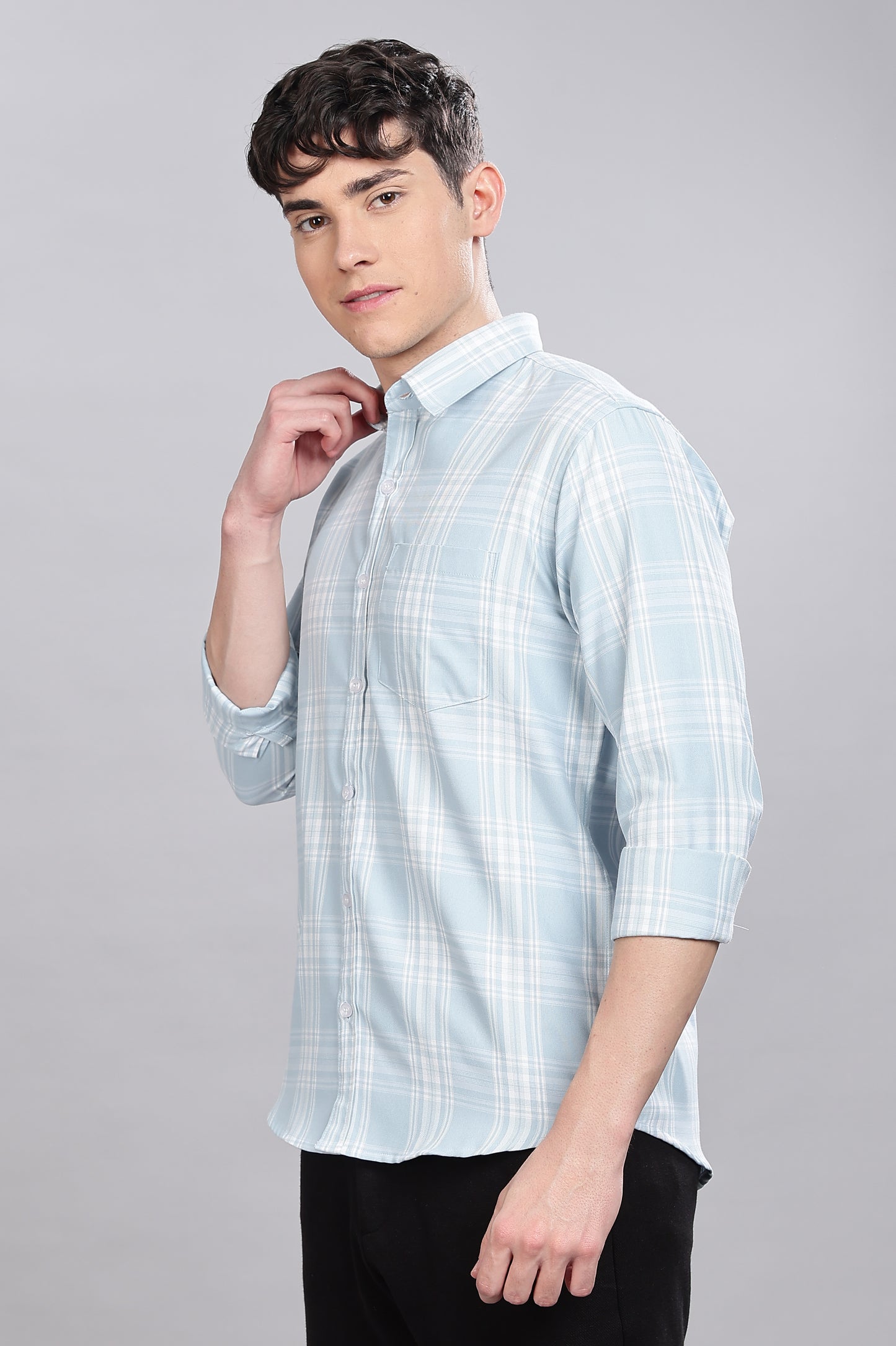 Light Blue Checks Full Sleeves Shirt