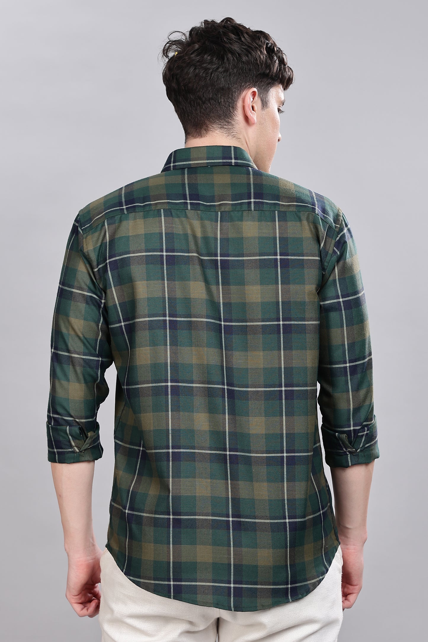 Olive Green Checks Full Sleeves Shirt