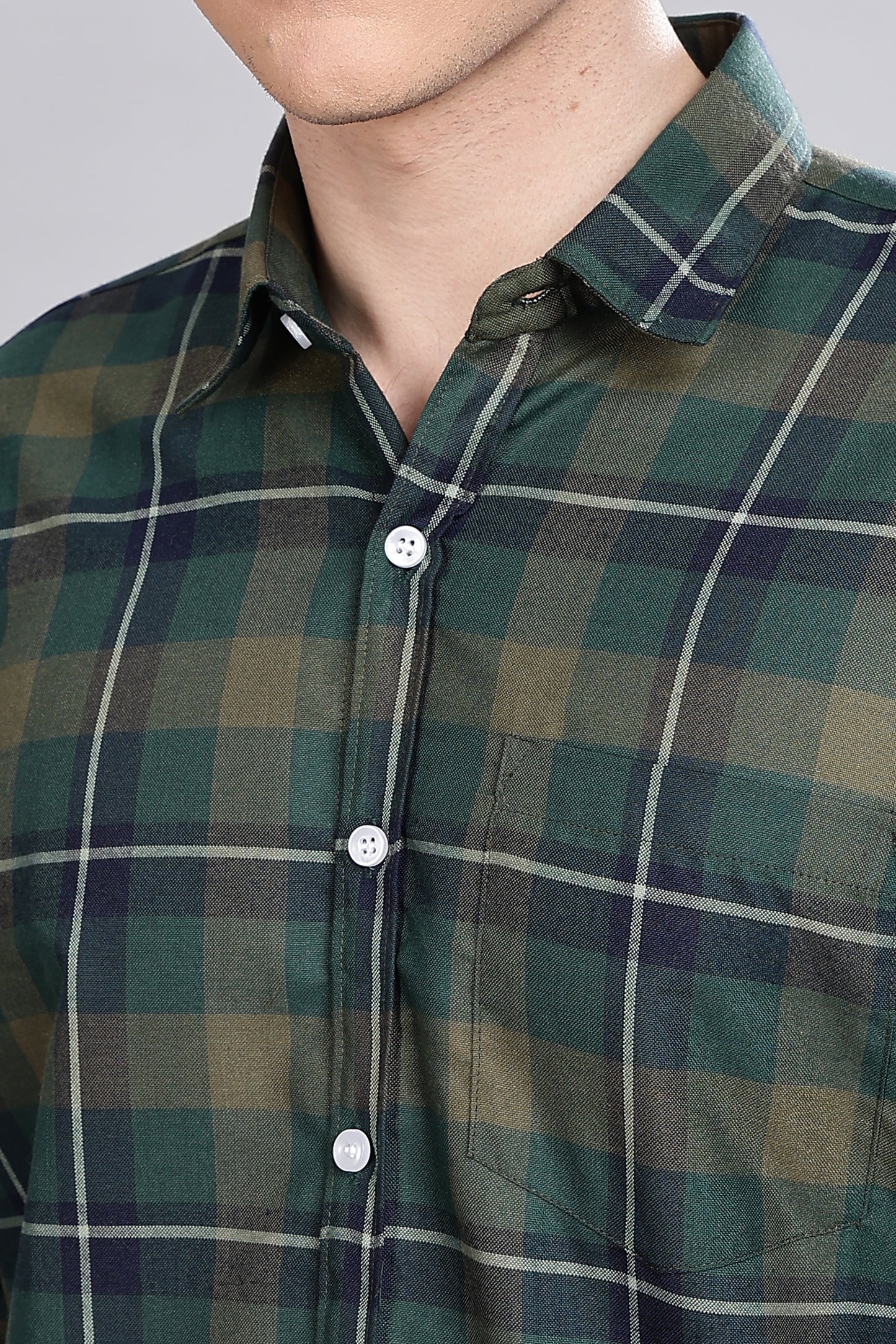 Olive Green Checks Full Sleeves Shirt