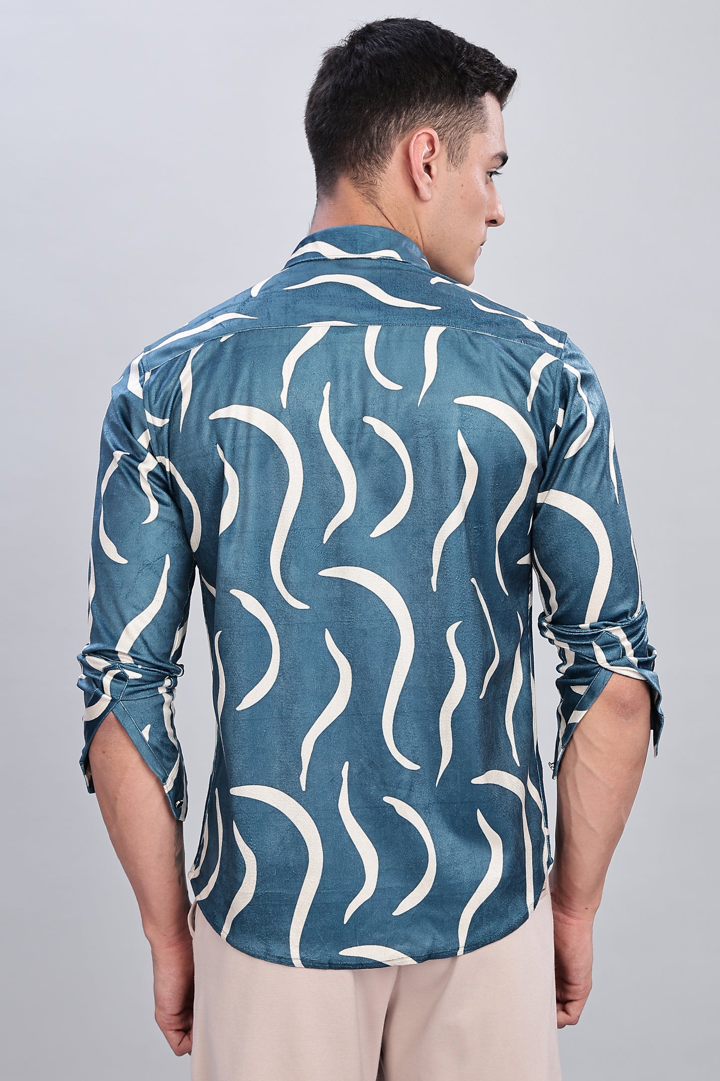 Teal Blue with Abstract Wave Pattern Shirt